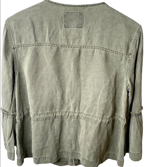 Sanctuary Olive Green Military Frill Ruffle Linen Utility Jacket Bell Sleeves S - Picture 11 of 14